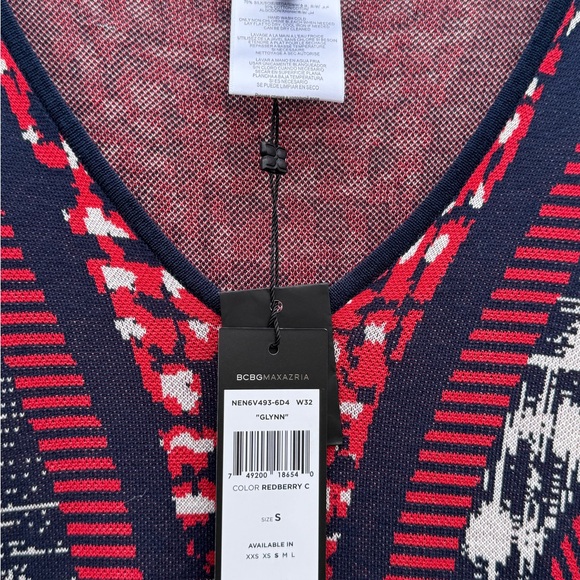 BCBGMaxAzria Red and White Bodycon Dress Sleeveless Scoop Neck - Picture 6 of 7